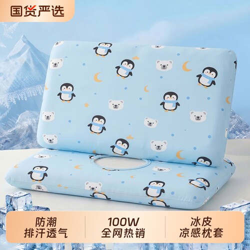 小冰皮儿童枕头套凉感冰丝30x50单只记忆棉枕乳胶凉感天丝