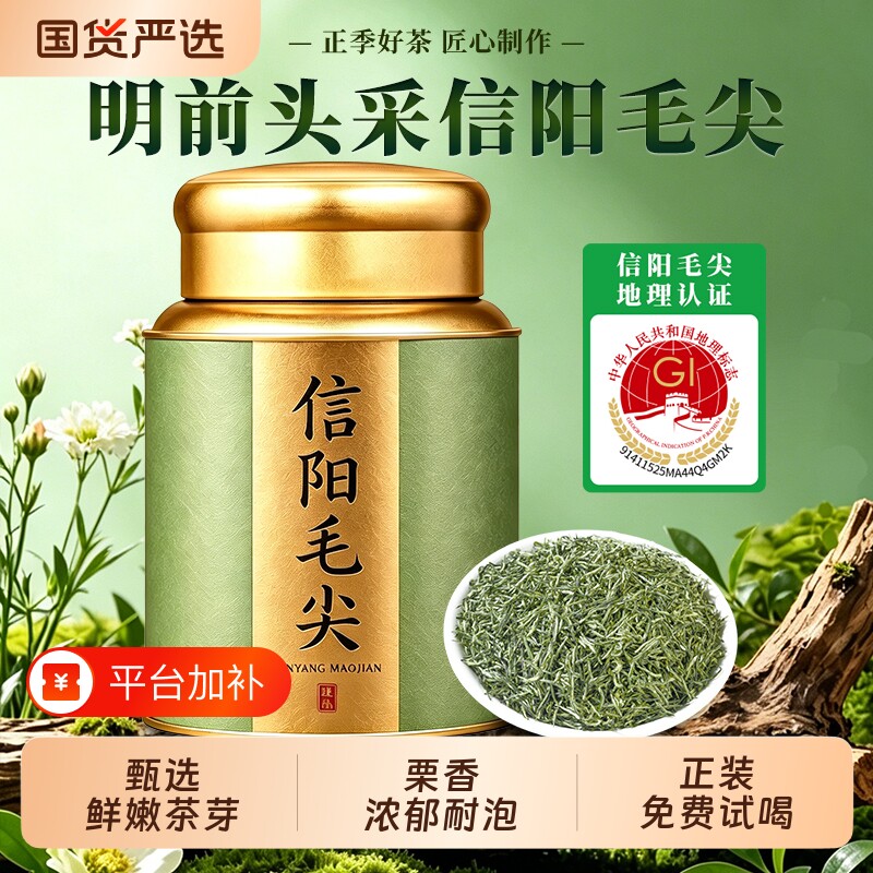 正宗信阳毛尖绿茶浓香型新茶特级耐泡栗香茶叶口粮茶罐装自饮送礼