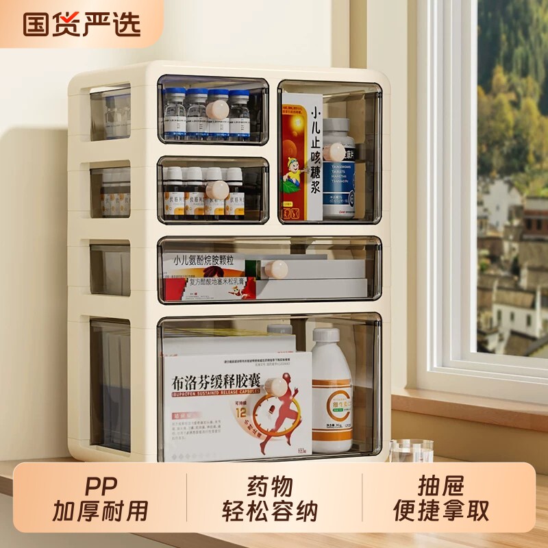 药箱抽屉式药品收纳盒家用大容量药盒多层收纳柜带抽屉分层药物图片