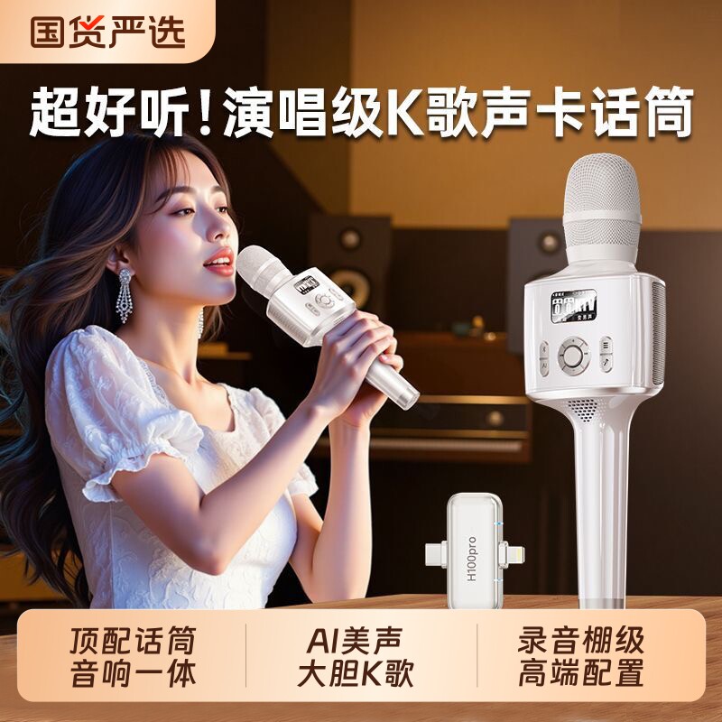 金运H100麦话筒音响一体机麦克风ktv户外声卡直播卡拉ok唱歌收音