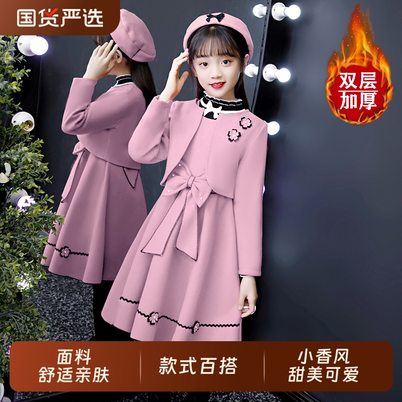 女童秋冬新款红色公主裙套装