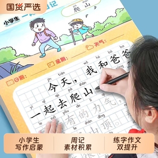 一年级上下册一句话日记练字帖二年级写作训练范文大全小学生专用每日一练专项训练语文人教版儿童楷书提高作文钢笔临摹练习