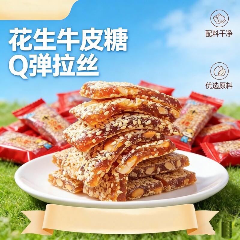 正宗牛筋糖芝麻花生软糖牛皮糖重庆特产怀旧零食老式麦芽糖果好吃