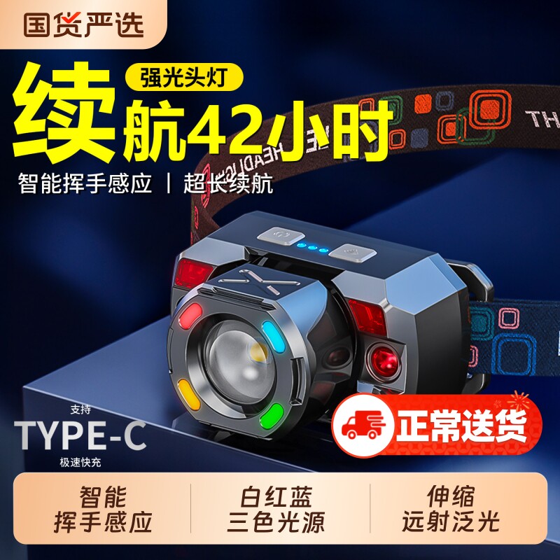 头灯钓鱼专用2025新款强光超亮夜钓感应超长续航充电户外头戴式