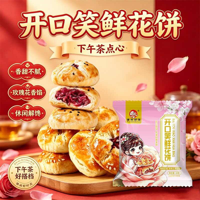 滇食部落鲜花饼云南特产玫瑰饼早餐饼干糕点休闲零食下午茶点心年