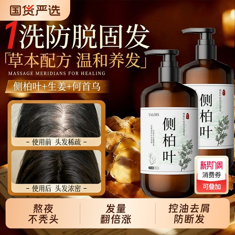 侧柏叶生姜洗发水防脱固发控油蓬松去屑止痒发洗头膏露何首乌强韧