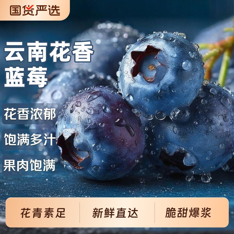 蓝莓脆甜花香当季新鲜孕妇水果云南现摘精品鲜果包邮大果优选盒装