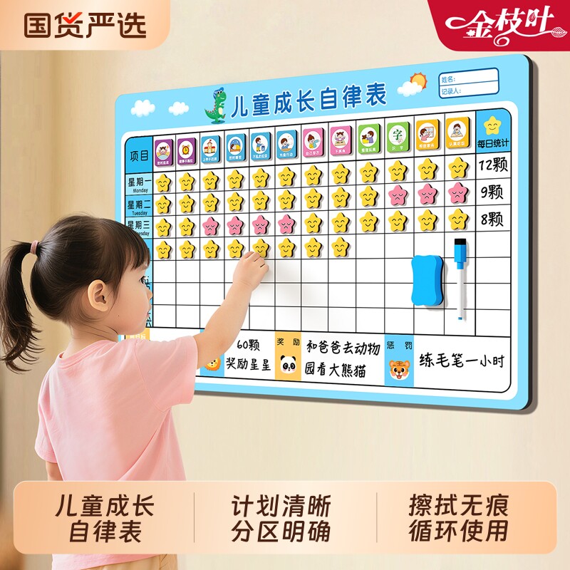 儿童奖励记录表成长自律表幼儿园好习惯养成孩子的积分卡家庭学习计划墙贴贴纸宝宝板小红花打卡奖惩墙上阅读
