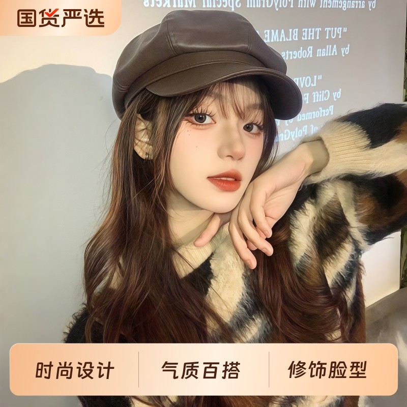 贝雷帽女秋冬新款显脸小鸭舌八角帽大头围法式复古黑色报童帽子潮