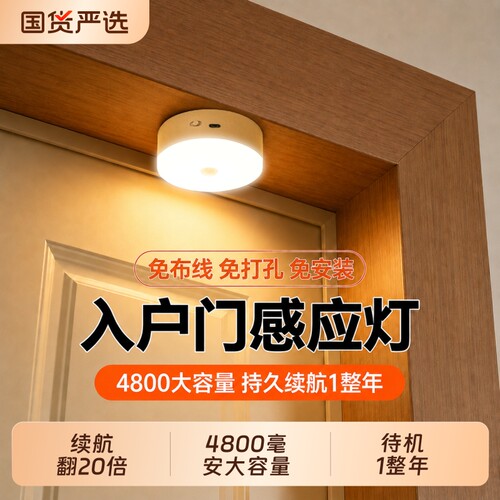 入户门夜间自动感应灯人来即亮人走即灭声控楼道磁吸式人体感应灯