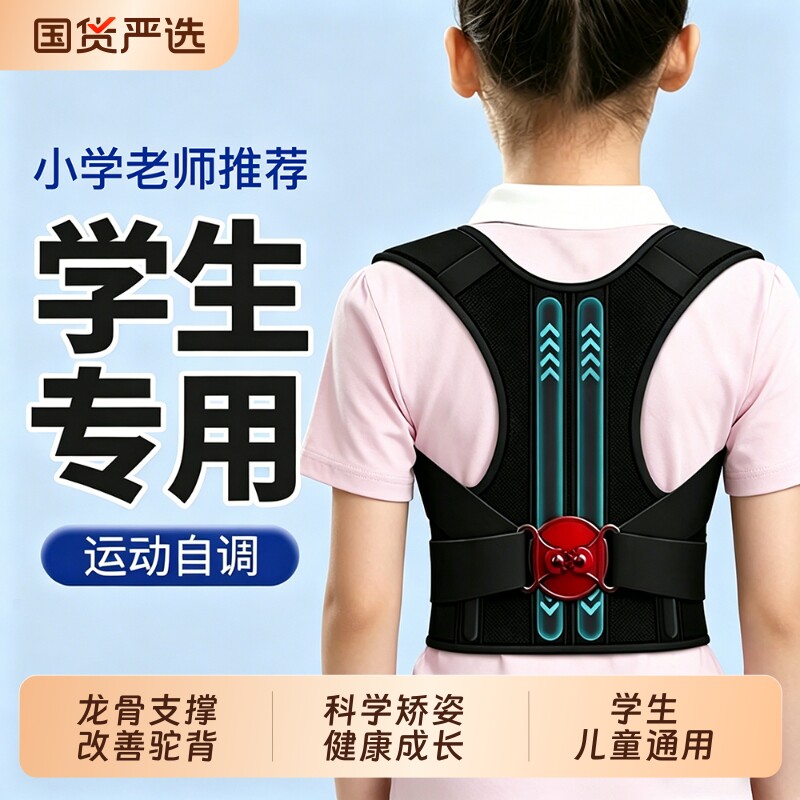 儿童驼背背部矫正神器青少年专用脊柱矫正器学生坐姿佳开肩矫姿带