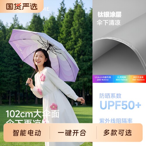 日全时太阳伞智能自动电动雨伞女防紫外线防晒伞晴雨两用一键开合