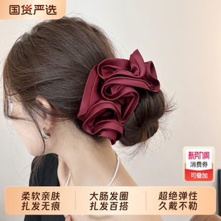 安可拉红色绸缎褶皱大肠发圈女2026新款头花高级感扎马尾发绳头绳
