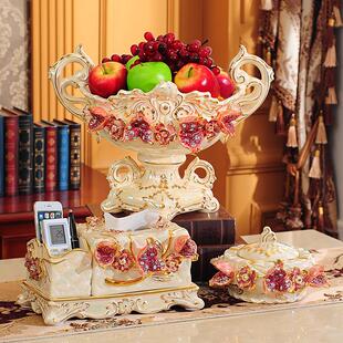 欧式果盘套装创意陶瓷水果盘三件套家用客厅茶几奢华高档结婚摆件