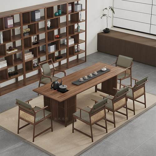 新中式实木茶桌椅组合黑胡桃木接待茶桌办公室功夫泡茶台家具定制