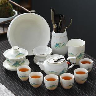 功夫陶瓷茶杯子羊脂玉白盖碗轻奢高档家用配件高端泡茶道 茶具套装