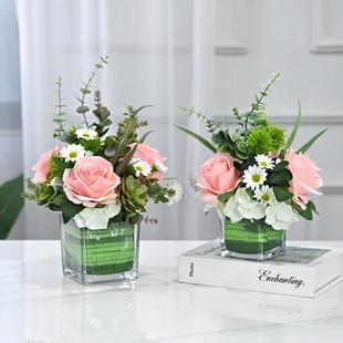 餐桌花摆花商务会议桌花装饰仿真花摆件酒店接待茶几花瓶花束假花