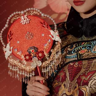 新款新娘团扇结婚出嫁diy材料包喜扇中式手捧花成品双面秀禾婚礼