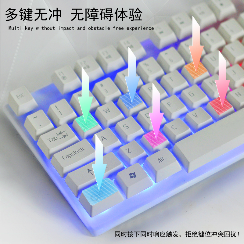 双飞蛇机械手感USB有线键盘鼠标套装背光游戏台式笔记本悬浮键帽