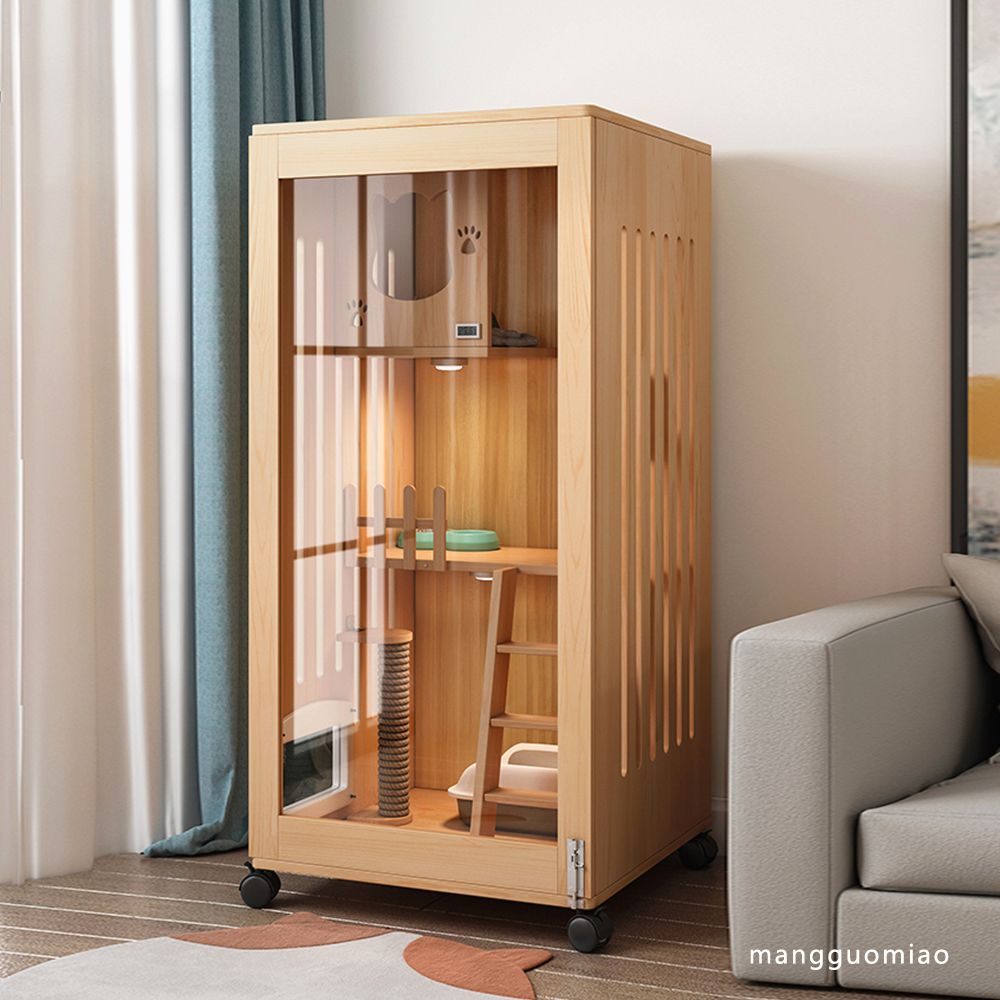 猫别墅实木猫笼子家用室内猫柜猫窝两层猫屋猫舍豪华猫房自由空间