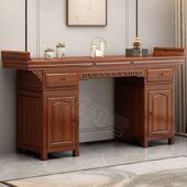 新中式 胡桃木实木中堂条桌农村神案台供桌神台家用八仙桌六件套