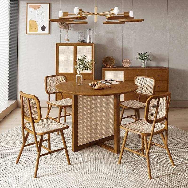 侘寂风实木餐桌椅组合家用小户型日式藤编圆桌民宿吃饭桌子泡茶桌,住宅家具,板木餐桌,淘宝优惠券,粉丝福利购,淘宝优惠卷