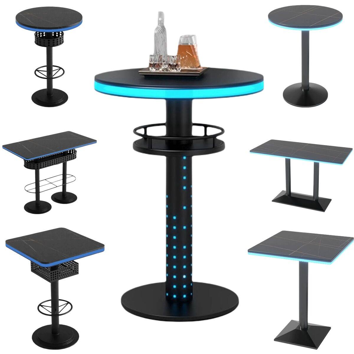 酒吧桌椅清吧高桌散台茶几发光组合小酒馆音乐餐吧夜场不锈钢桌子