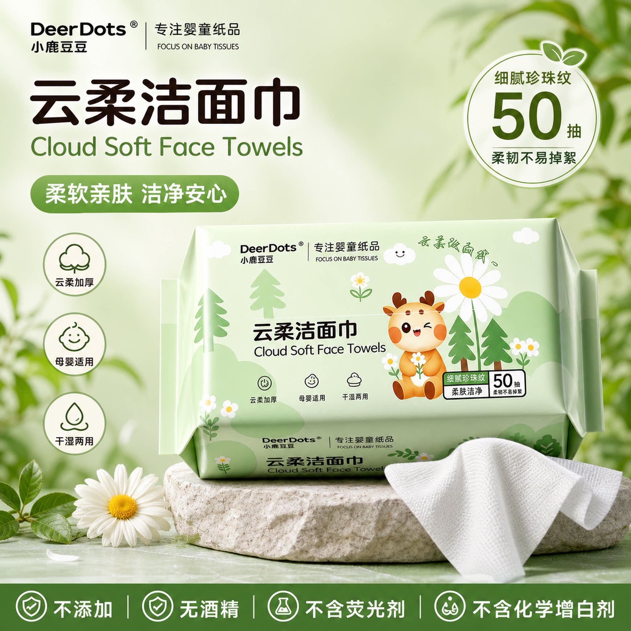 小鹿豆豆一次性擦脸巾母婴适用洁面巾亲肤不刺激抽取式宝宝洗脸巾