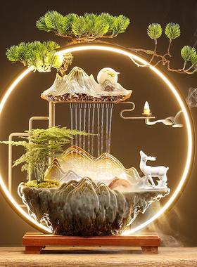 创意中式流水风水招财摆件客厅办公室桌面喷泉加湿开业乔迁礼物品