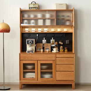 樱桃木餐柜全实木客厅靠墙大容量收纳柜高柜酒柜原木整体橱柜茶水