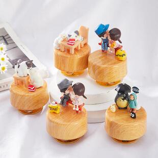 手作卡通音乐盒木质八音盒旋转底座diy黏土创意生日礼物送男女孩