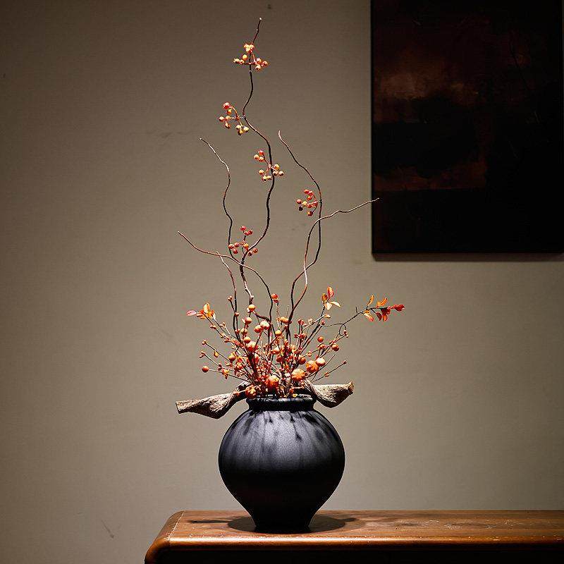 新中式陶瓷花瓶插花摆件彷真红果实木侘寂风家居玄关酒店禅意装饰,家居饰品,花瓶,淘宝优惠券,粉丝福利购,淘宝优惠卷