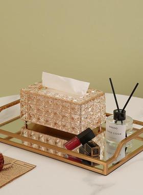 现代简约镜面金属茶几托盘金边收纳盘摆件首饰盘客厅玄关酒店装饰