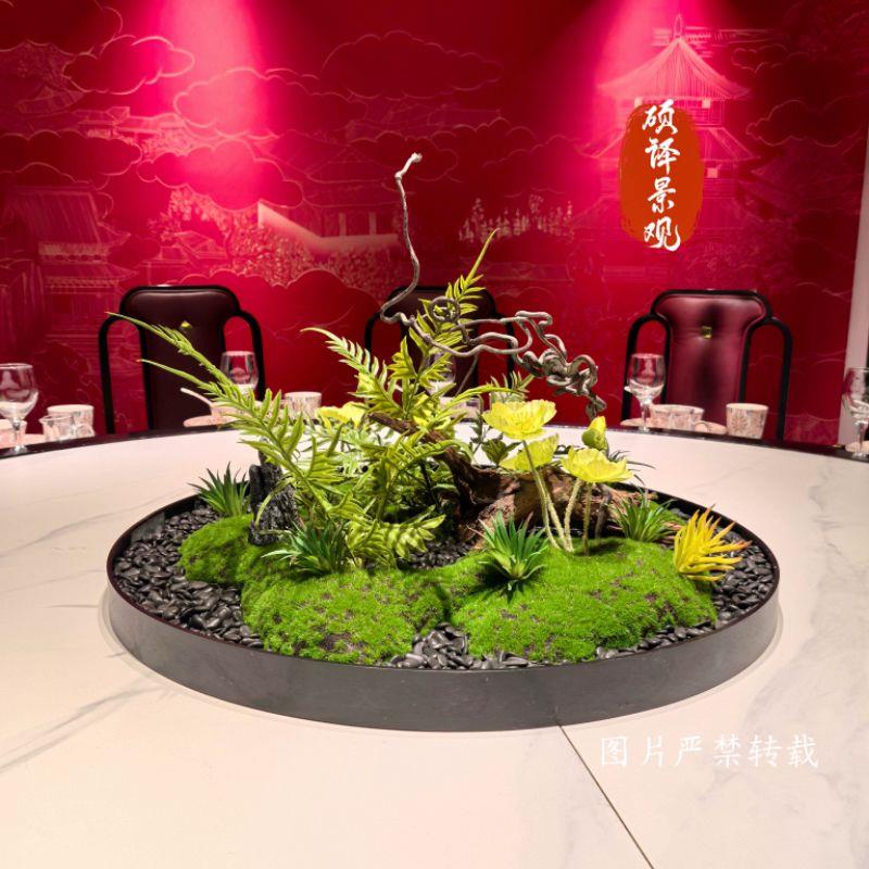 餐桌装饰景观造景厂家直销中心高级彷真餐桌花转盘花轻奢高级中间