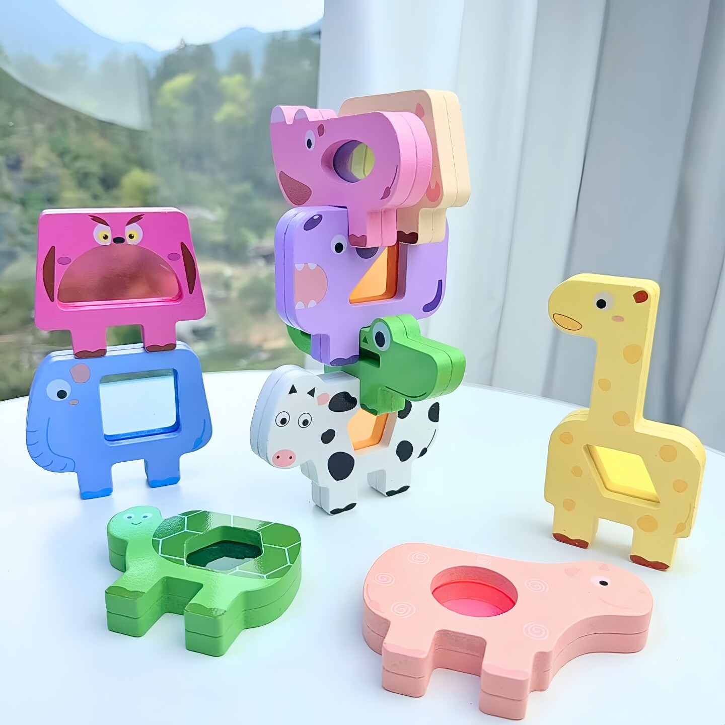 动物高塔透光堆叠平衡积木儿童叠叠乐手眼协调专注力训练益智桌游