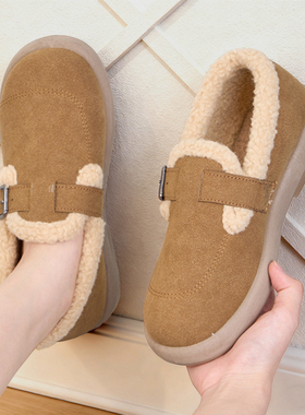老北京棉鞋女冬季2025新款一脚蹬布鞋秋保暖妈妈雪地靴加绒豆豆鞋