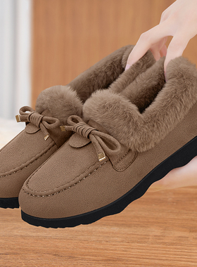 老北京棉鞋女冬季加绒保暖一脚蹬防滑软底布鞋休闲时尚百搭豆豆鞋