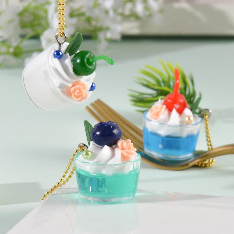 拼色圣代杯仿真食物钥匙迷你奶油杯挂件仿真甜品樱桃蓝莓蛋糕杯