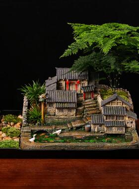 中式微景观盆景办公室桌面绿植盆栽客厅装饰摆件农家小院微缩模型