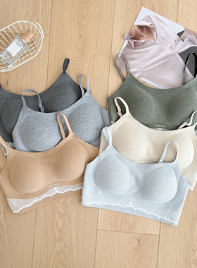 法式可露丽云养衣发热磨毛蕾丝边美背细肩带文胸固定杯裹胸23097