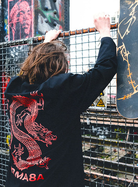 Karma8a Lunar系列法国品牌经典龙款长袖Logo印花攀岩Tee