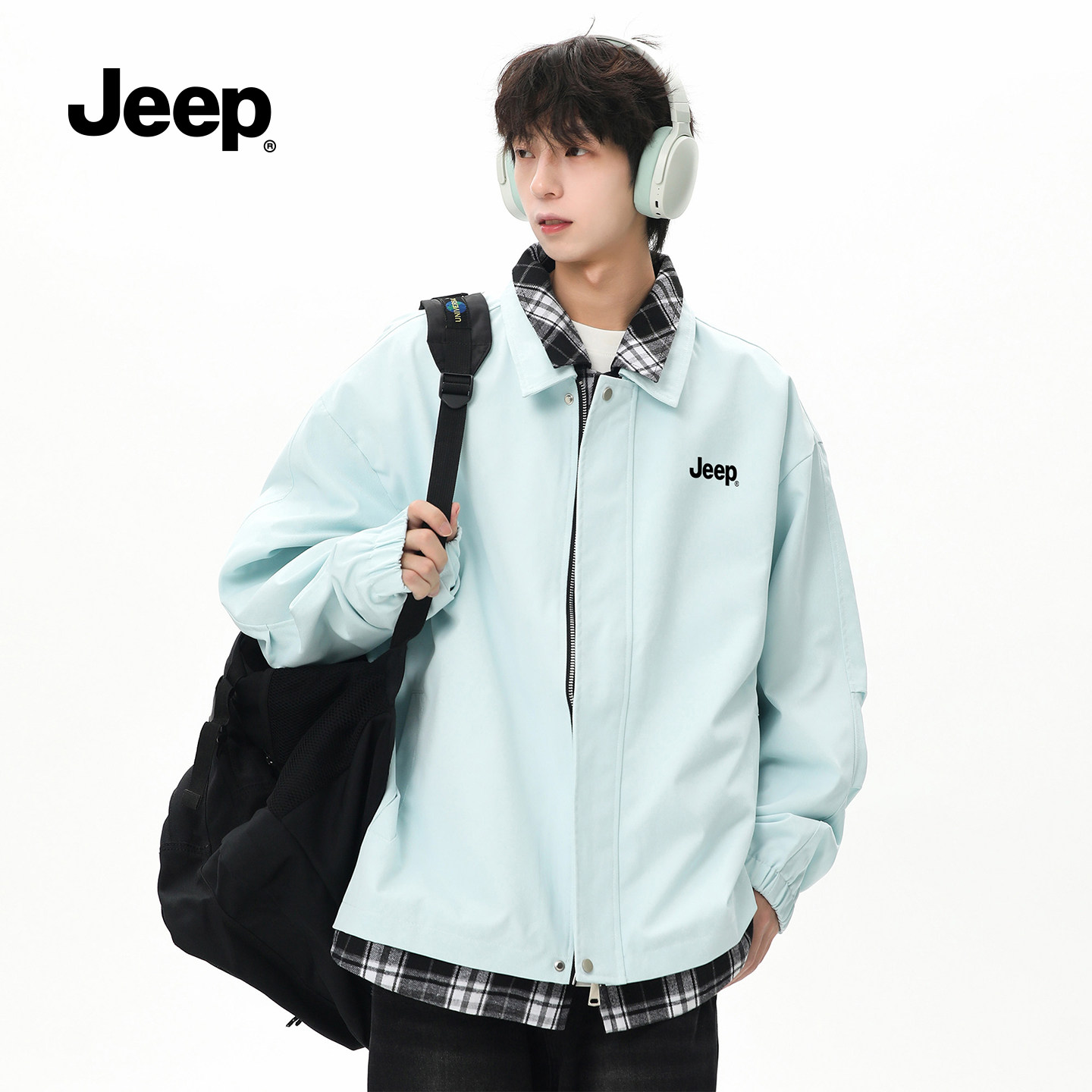 jeep吉普旗舰店休闲衬衫夹克假两件上衣翻领潮流秋季防风复古外套