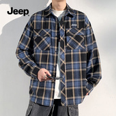 Jeep吉普格子长袖 休闲衬衣男 宽松翻领上衣2025新款 衬衫 男生春秋季