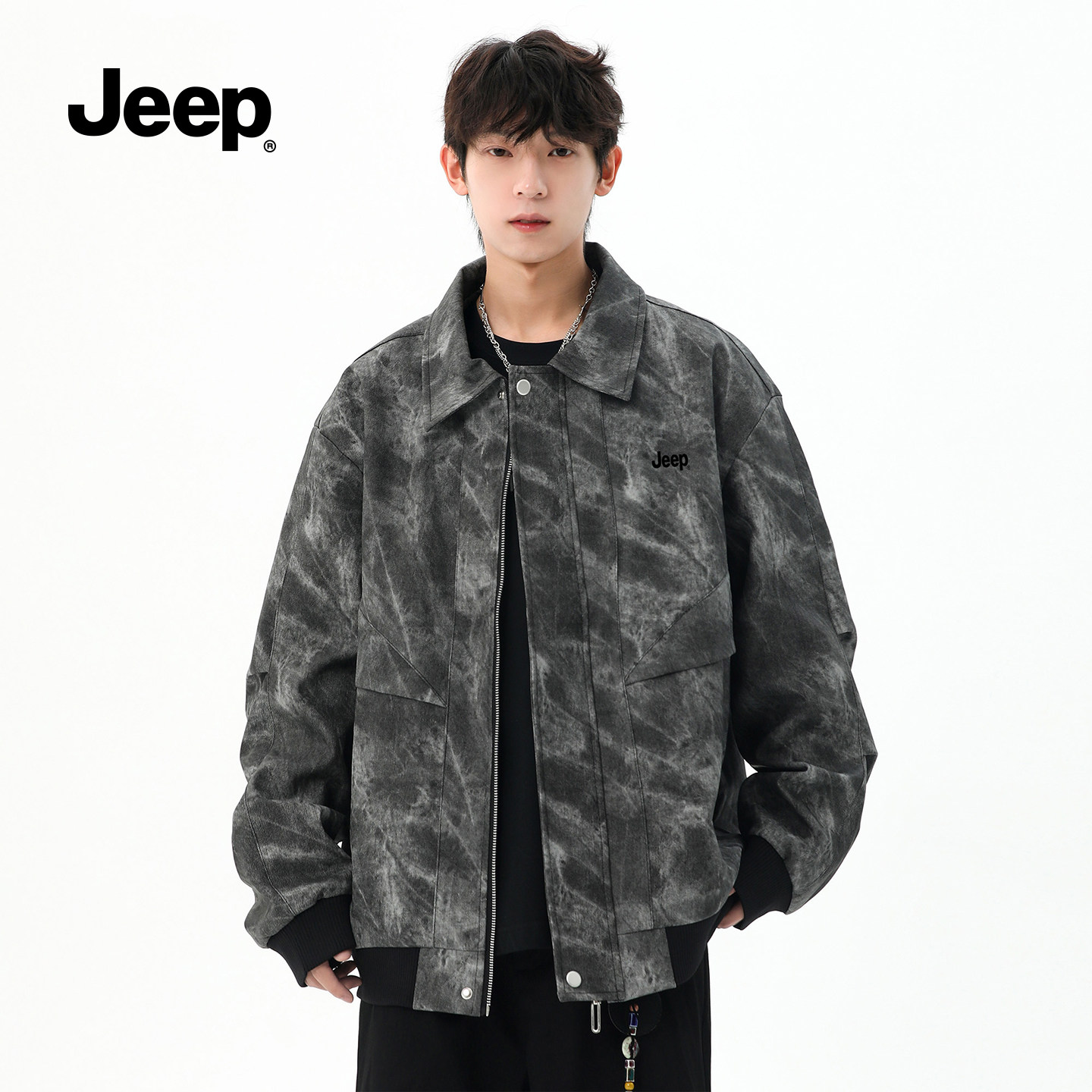 jeep吉普美式复古工装皮夹克男款2025新款休闲百搭防风外套上衣秋,男装,夹克,淘宝优惠券,粉丝福利购,淘宝优惠卷