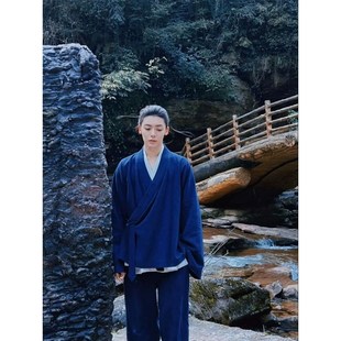 亞麻唐裝 異人之下武當(dāng)王也同款 道袍新中式 國E風(fēng)男裝 交襟漢服中山