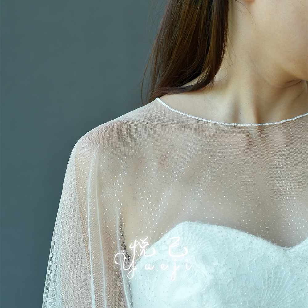 悦己 新款套头新娘披肩洒金网纱闪亮结婚礼服遮手臂斗篷披肩YJG75