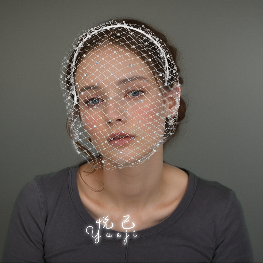 悦己 欧美复古大网眼面纱优雅礼服宴会派对礼仪发箍水钻面纱YJA06