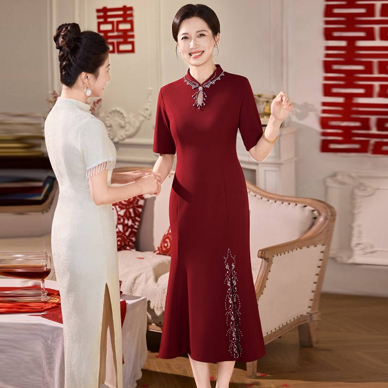 速发喜婆婆婚宴夏装婚礼喜服年轻旗袍中年妈妈高端大码平时可穿连