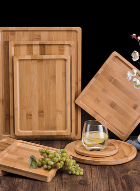 速发竹端托盘日方形长式家用商用木质茶盘点心盘糕点盘餐厅制菜托