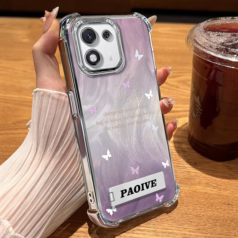 适用荣耀X70i手机壳X60GT渐变蝴蝶X50Pro创意支架闪粉X40电镀四角防摔x30全包透明软壳honor女新款高级感小众